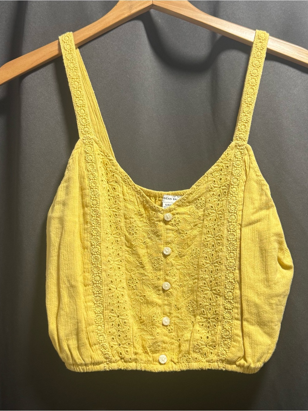American Eagle Yellow Eyelet Button-Front Cropped Cami